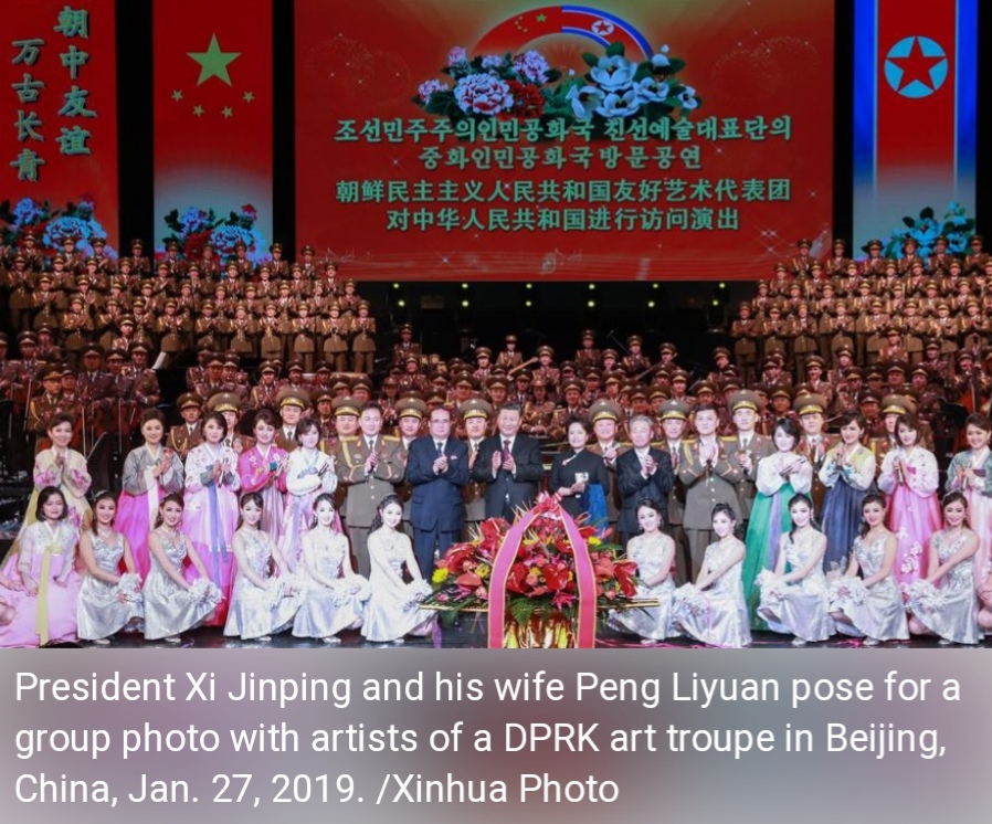 Xi and his wife meet senior DPRK official, watch art performance