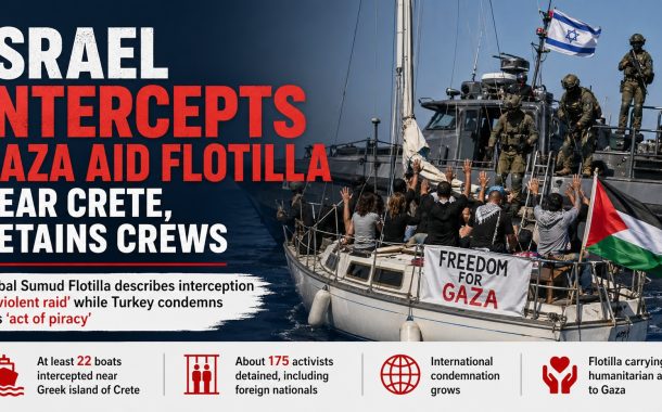 Israel intercepts Gaza aid flotilla near Crete, detains crews amid international condemnation