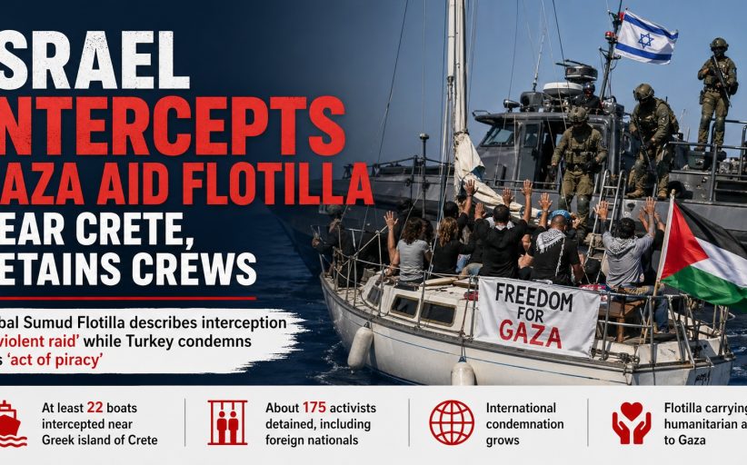 Israel intercepts Gaza aid flotilla near Crete, detains crews amid international condemnation