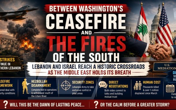Between Washington’s Ceasefire and the Fires of the South: Lebanon and Israel Reach a Historic Crossroads as the Middle East Holds Its Breath