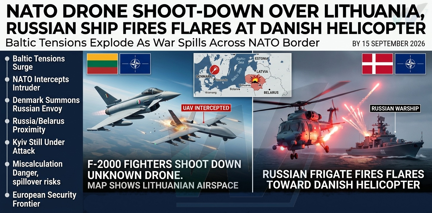 NATO Shoots Down Drone Over Lithuania as Russian Frigate Fires Flares at Danish Helicopter